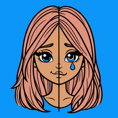 one half happy the other half sad realistic girl