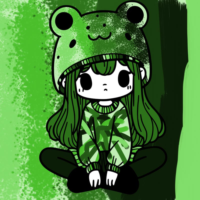 a girl wearing a frog hat and some frog socks