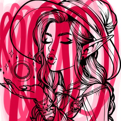 realistic elf casting a spell with lips