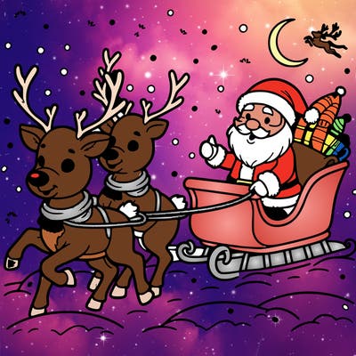 reindeer guiding santa's sleigh