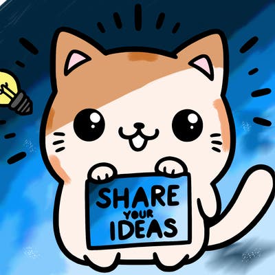 a cute cat saying share your ideas