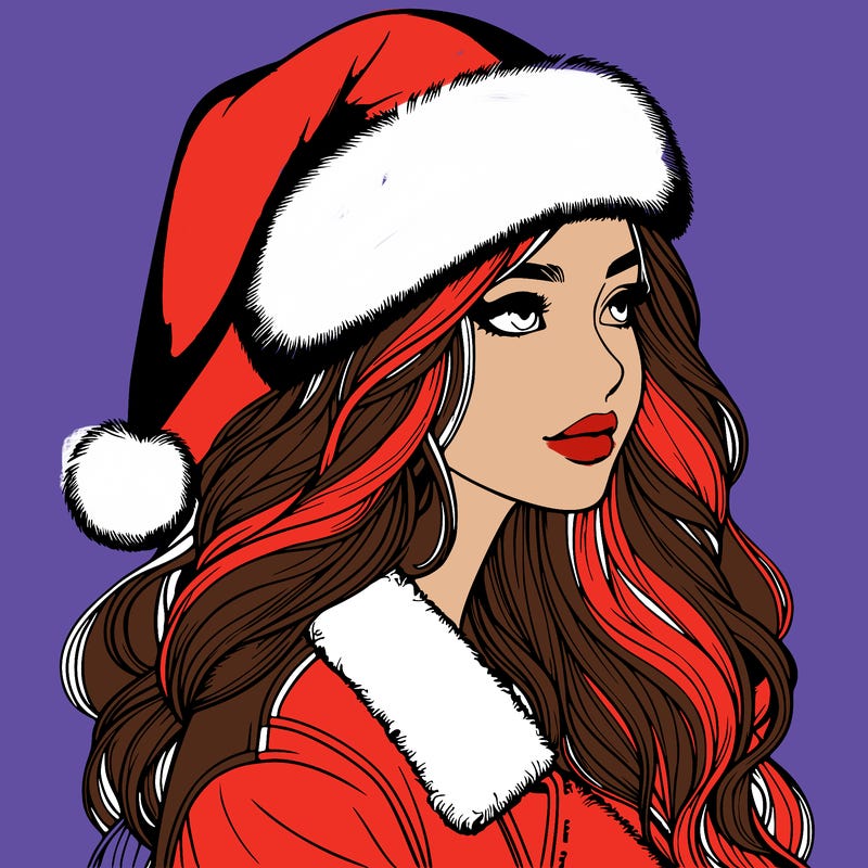 realistic girl in santa hat
