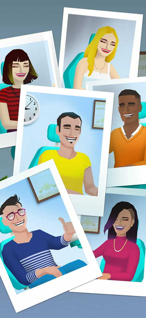 Dentist Bling - Un collage di foto istantanee che mostrano diversi pazienti felici con sorrisi smaglianti dopo i loro trattamenti dentali