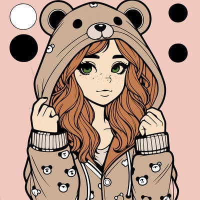 realistic girl in a animal pjs hoodie