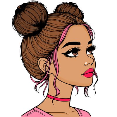 realistic girl with buns on the top of her head