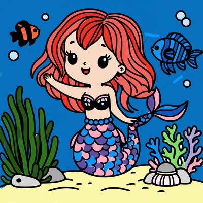 mermaid with fish and coral