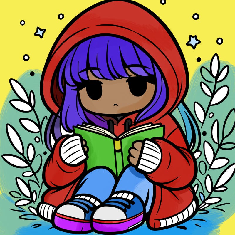 girl in oversized hoodie reading a book