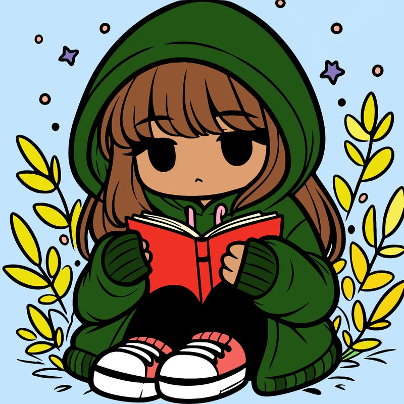 girl in oversized hoodie reading a book