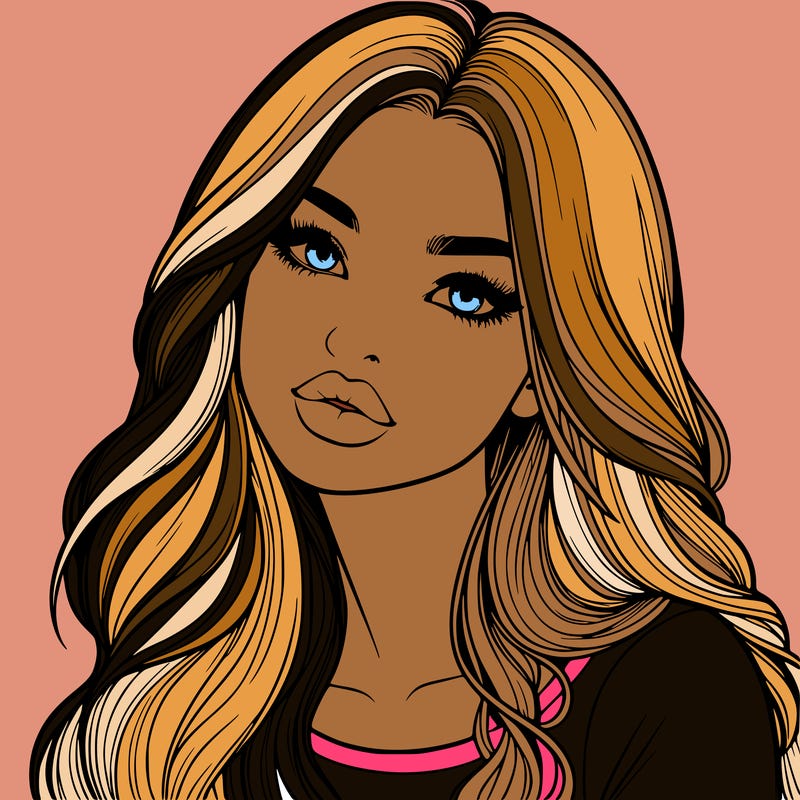 realistic girl with hair on her hair and lips