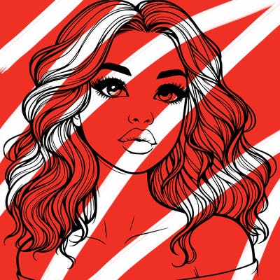 realistic girl with wavy hair and lips