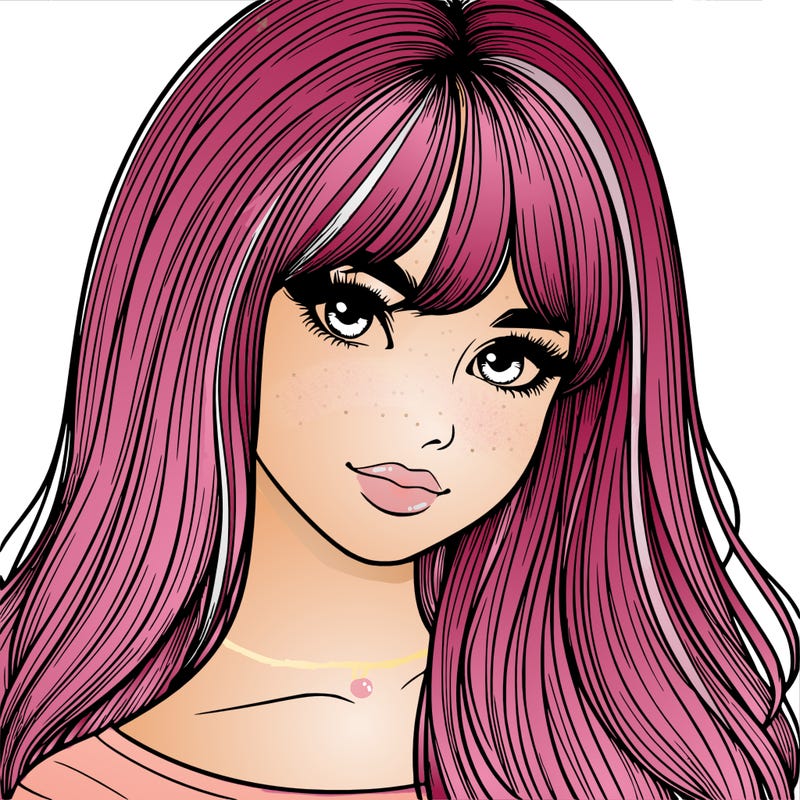 realistic girl with long hair and bangs