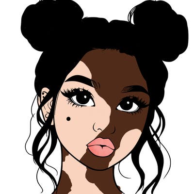 realistic girl with two buns on her hair and lips