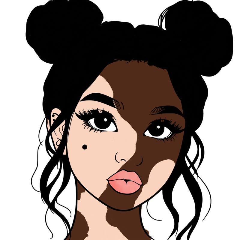 realistic girl with two buns on her hair and lips