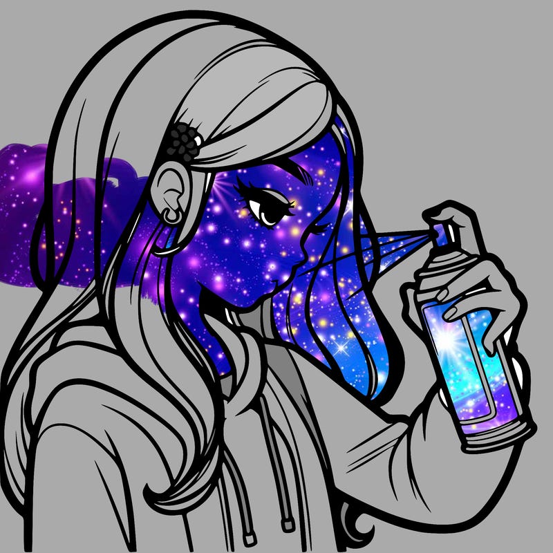 a realistic girl spray painting