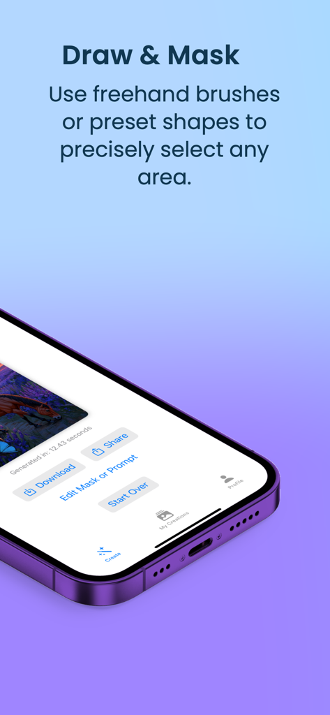AI Photo Editor: Inpaintly - Interfaz de la aplicación Inpaintly mostrando la función de dibujar y enmascarar para una edición de fotos precisa con IA.