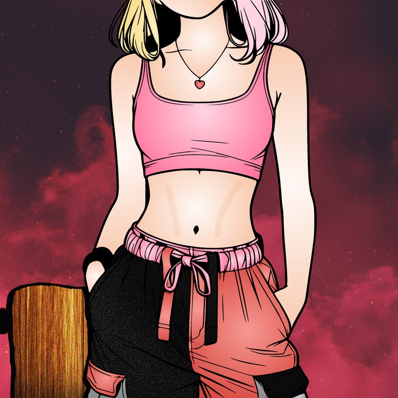 realistic girl wearing a crop top and a baggy pair of cargo pants