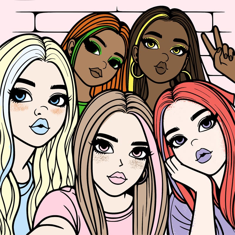 group of teen girls friends y2k up close in a selfie