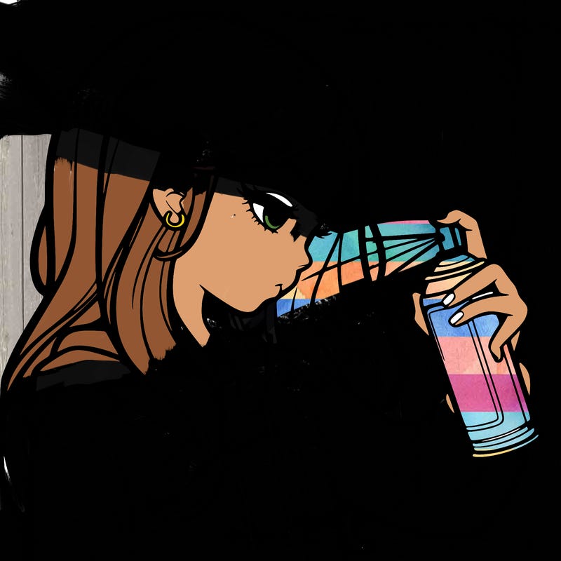 a realistic girl spray painting