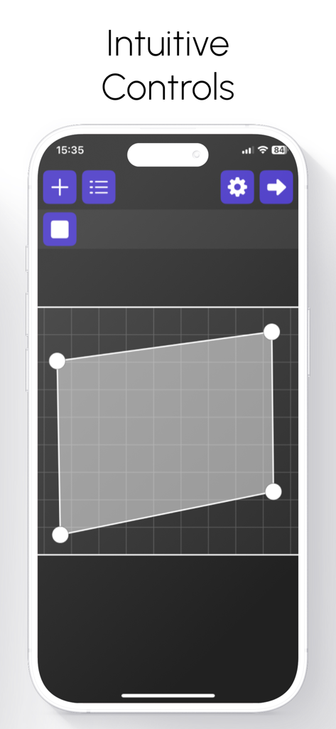 Lazy Lighting - iPhone上で直感的なプロジェクションマッピングコントロールを示すLazy Lightingアプリのインターフェース。