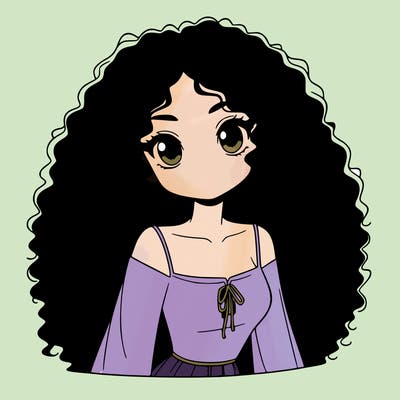 a black anime girl with long afro hair