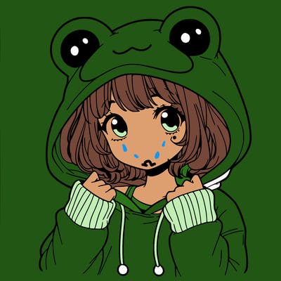 a cute teenage girl wearing a frog hoodie