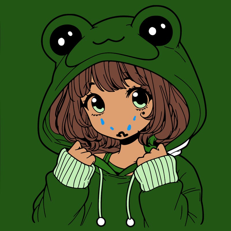 a cute teenage girl wearing a frog hoodie