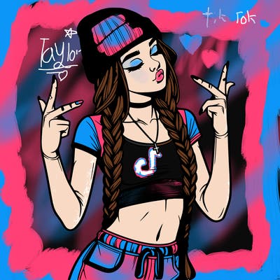 realistic teenage girl with braids and a beanie and crop top doing 🫶🏼