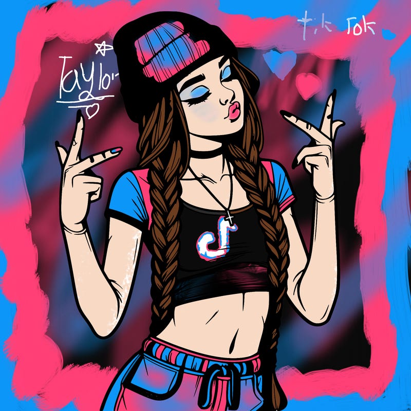 realistic teenage girl with braids and a beanie and crop top doing 🫶🏼