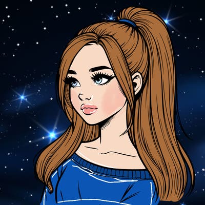 realistic girl with a high ponytail