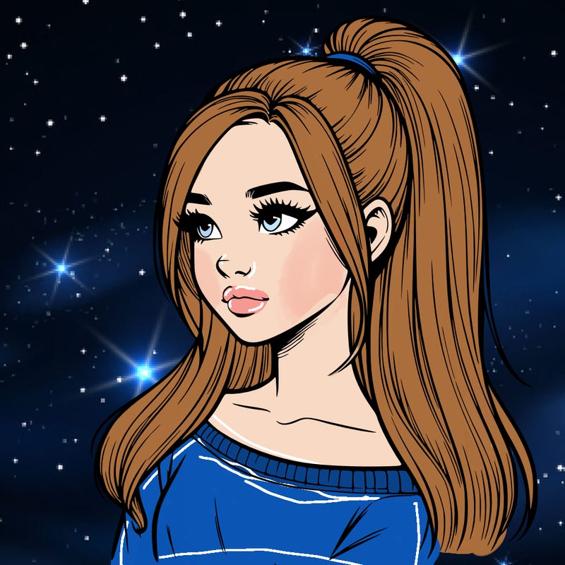 realistic girl with a high ponytail