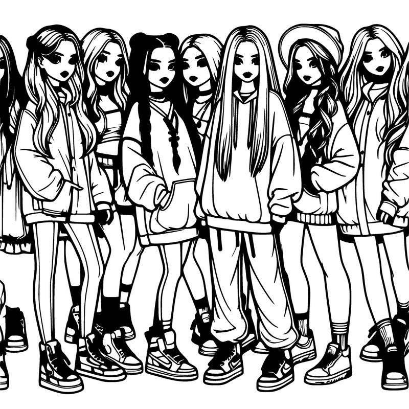 realistic group of girls and have long hair and short hair big clothes and braids