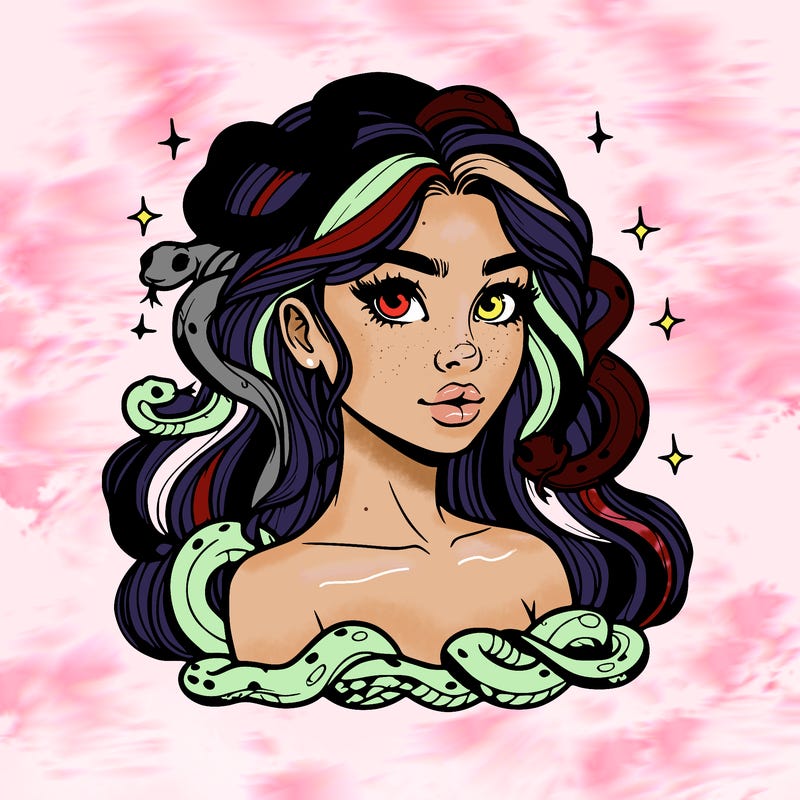 realistic girl with snakes as hair