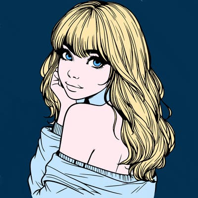 realistic girl with bangs looking over her shoulder