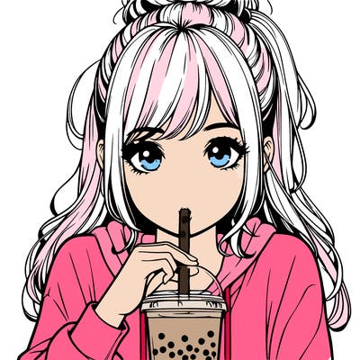realistic girl drinking realistic boba