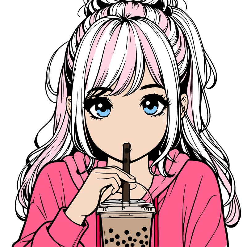 realistic girl drinking realistic boba