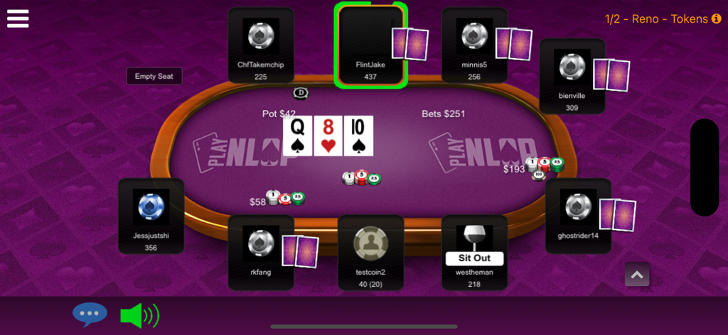 PlayNLOP - Gameplay of a Texas Hold'em poker tournament on the PlayNLOP mobile app.