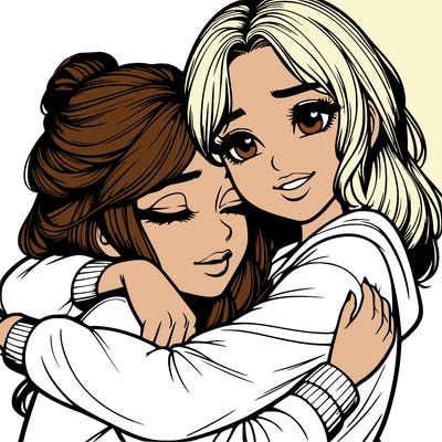 realistic 2 girls hugging each other