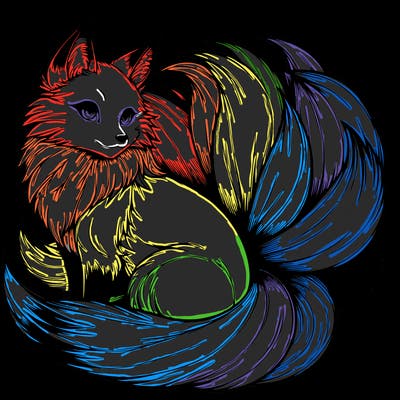 realistic detailed 9 tailed anime fox