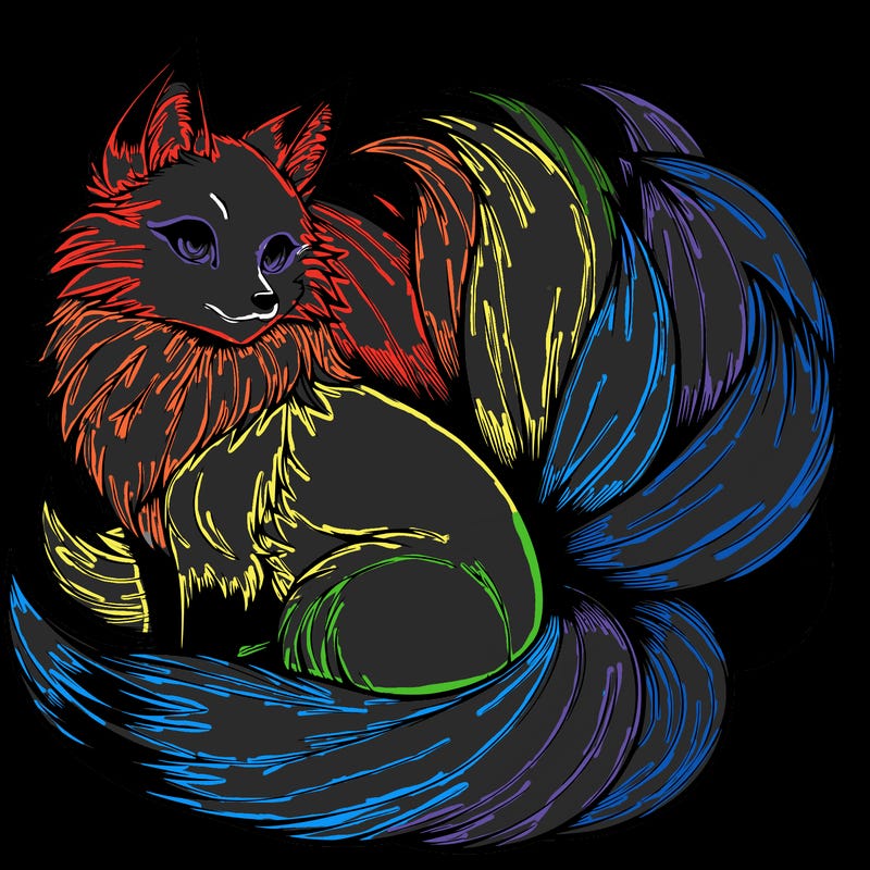 realistic detailed 9 tailed anime fox