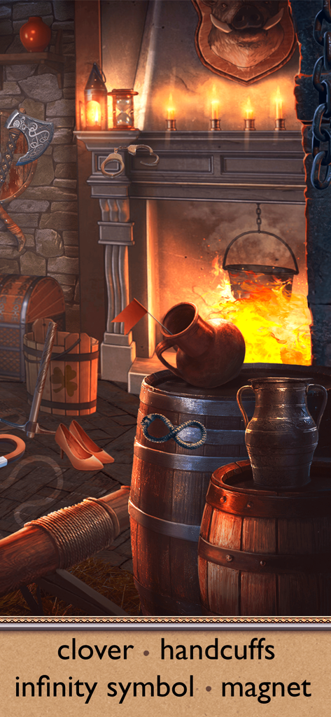 Mystery Spot: Hidden Objects - Hidden object puzzle scene in a room with a fireplace