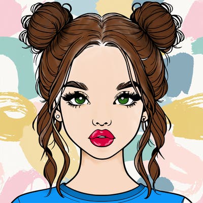 realistic girl with two buns in hair and lips