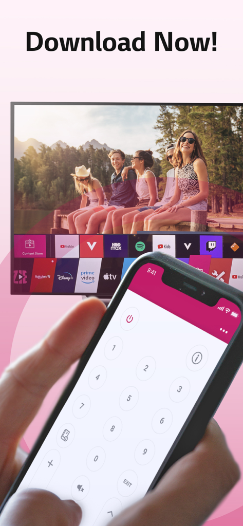 Magic Remote Control WebOS TV - Una mano sosteniendo un iPhone usando la aplicación de mando mágico para navegar por la interfaz de un Smart TV WebOS