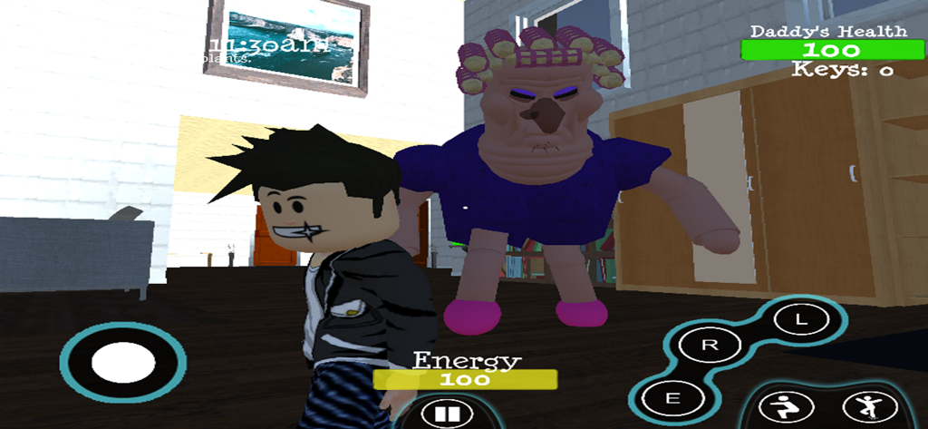 escape grumpy obby - A character running away from a scary granny in the escape grumpy obby game.