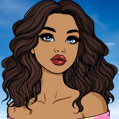 realistic girl with wavy hair and lips