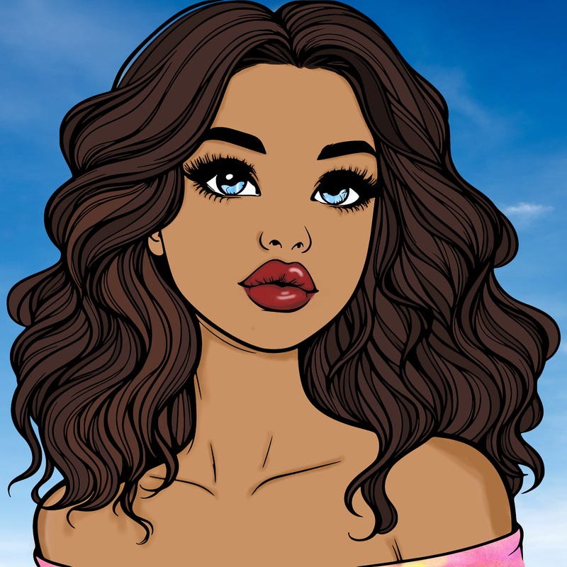 realistic girl with wavy hair and lips