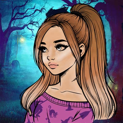 realistic girl with a high ponytail