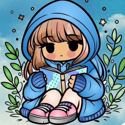 girl in oversized hoodie reading a book