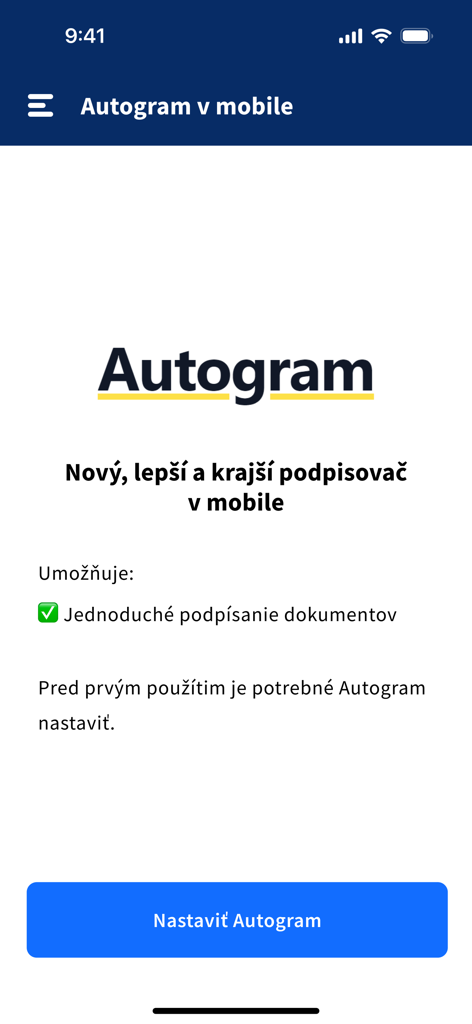 Autogram v mobile - Pantalla de bienvenida de la aplicación Autogram v mobile para la firma digital de documentos