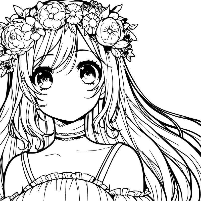 manga girl with flower crown