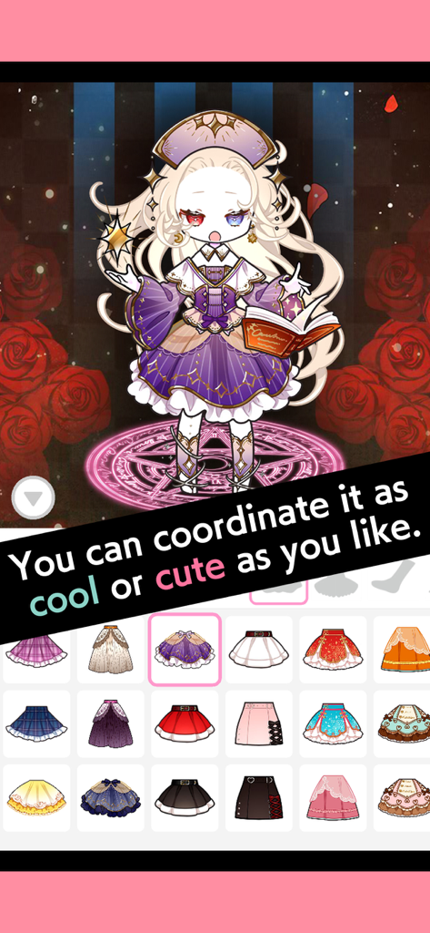 Customizing an anime avatar with various skirt options in Black Lollipop game